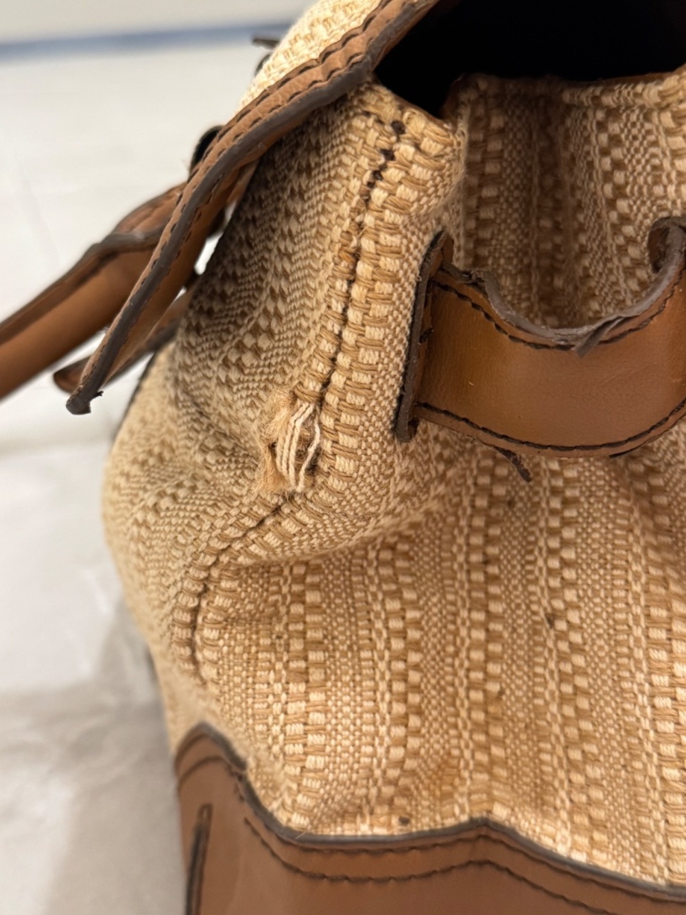 Etienne Aigner Woven Straw Leather Satchel Bag Tan Vintage Coastal - Picture 13 of 16